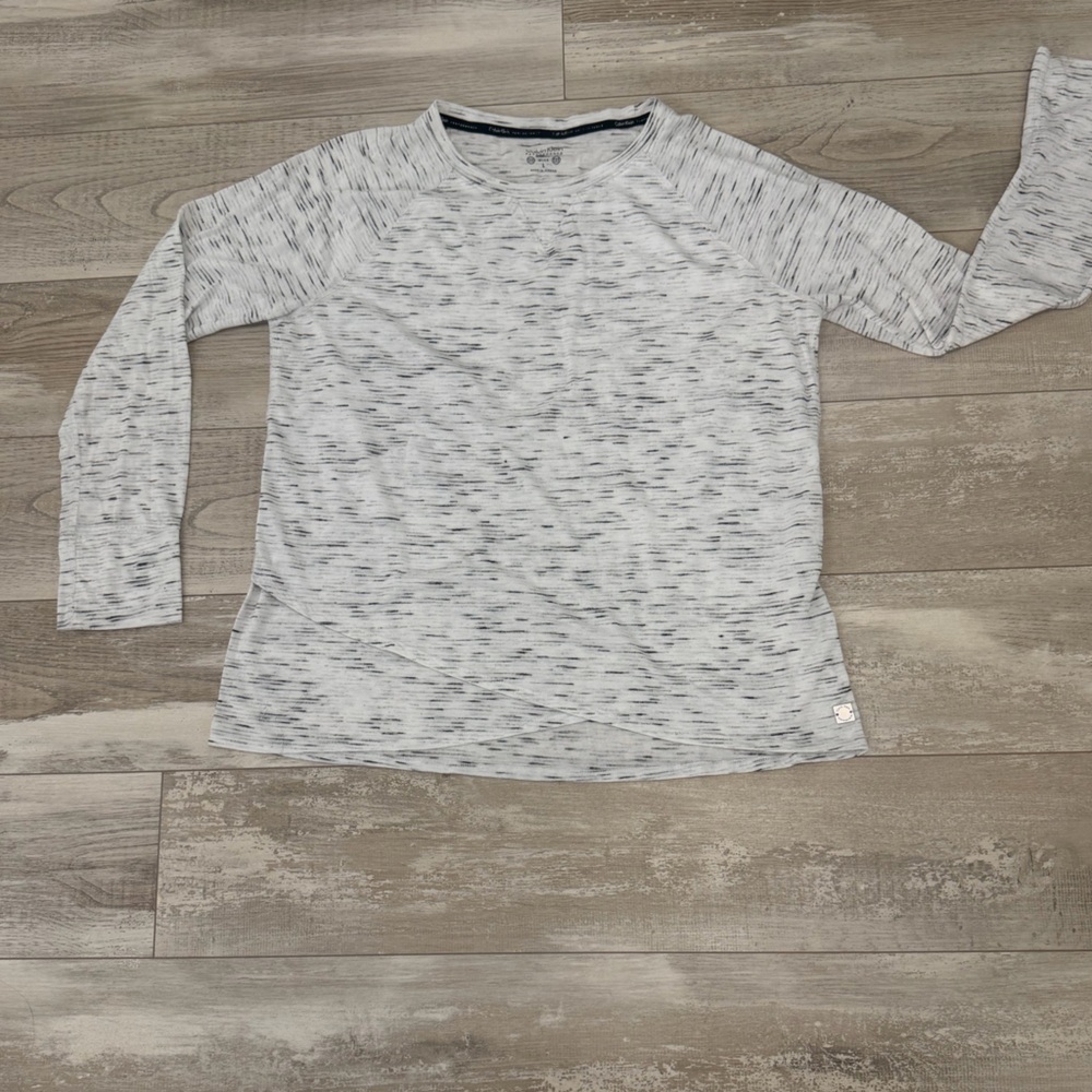 Calvin Klein Women's White Space-Dye Long Sleeve Tee with Heathered Detail - Picture 3 of 4
